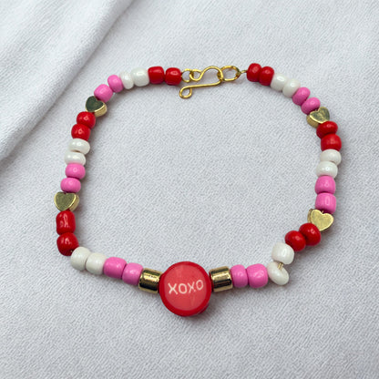 XOXO Pink Red White Beaded Doll Necklace Valentine’s Day• 18 Inch Fashion Doll Jewelry