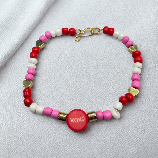 XOXO Pink Red White Beaded Doll Necklace Valentine’s Day• 18 Inch Fashion Doll Jewelry