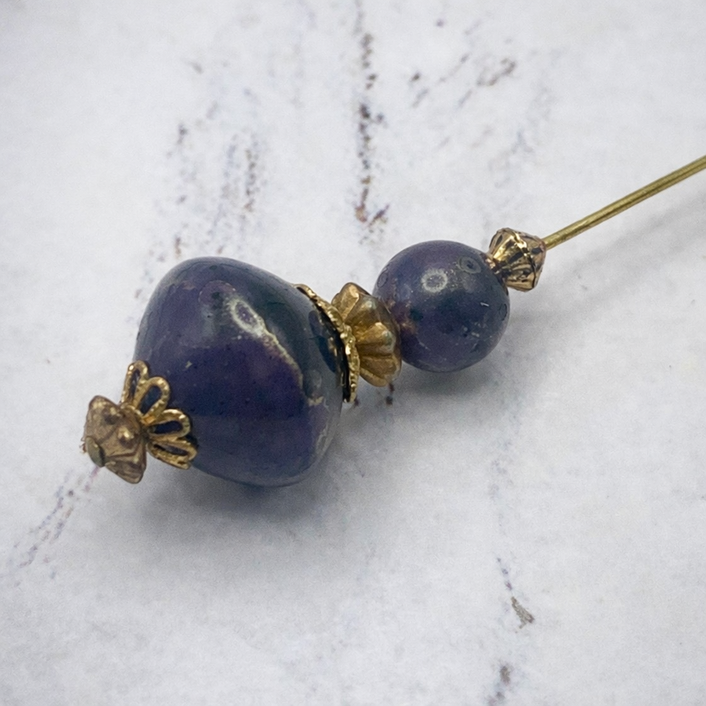 Dusky Purple Speckled Acrylic - Gold Tone Filigree - 6” Pin • Hatpin - Stick Pin
