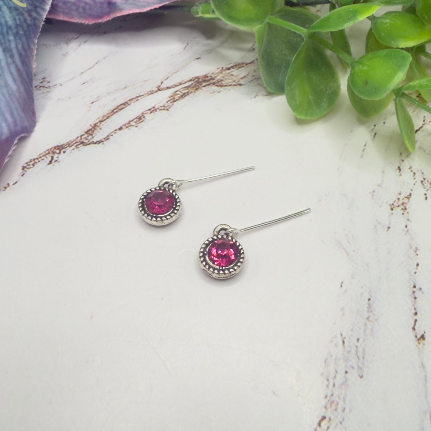 Dark Pink Round Rhinestone Dangle Doll Earrings • 18 Inch Fashion Doll Jewelry