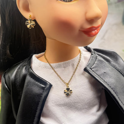Gold Clover Charm Doll Necklace & Earrings • 18 Inch Fashion Doll Jewelry