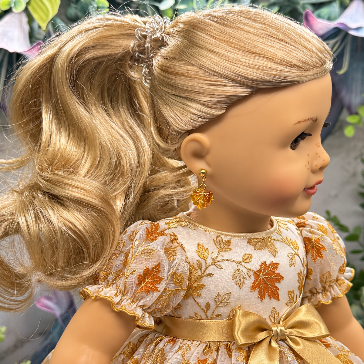 Fall Autumn Leaf Dangle 2mm Post Doll Earrings | fits 18 Inch Doll • American Girl
