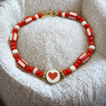 Red White Beaded Heart Valentine’s Day Doll Necklace • 18 Inch Fashion Doll Jewelry
