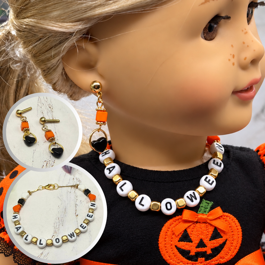 Halloween Beaded Doll Necklace & 2mm Post Earrings Set | fits 18 Inch Doll • American Girl