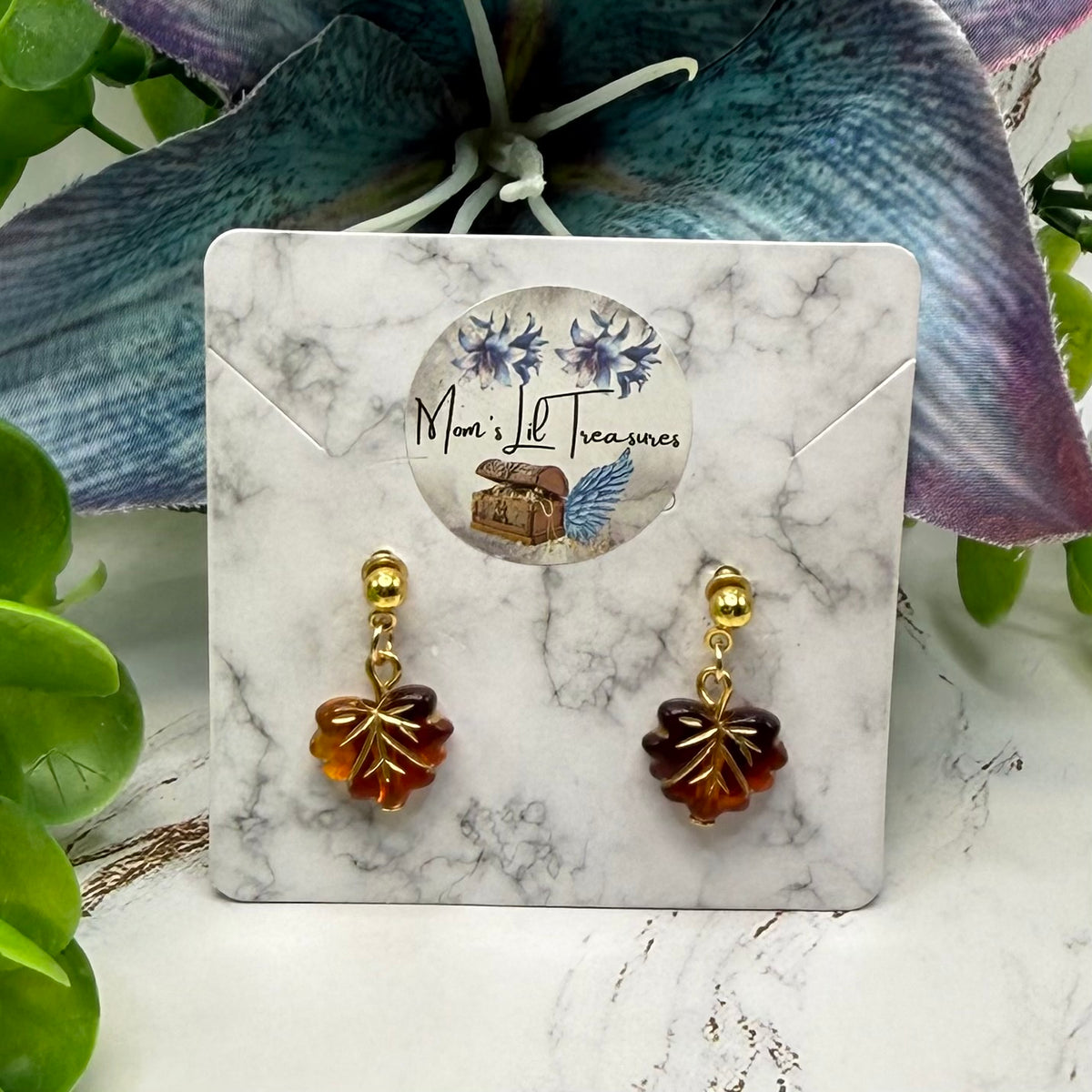 Autumn Fall Leaf Dangle 2mm Post Doll Earrings | fits 18 Inch Dolls • American Girl