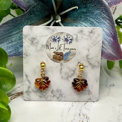 Autumn Fall Leaf Dangle 2mm Post Doll Earrings | fits 18 Inch Dolls • American Girl