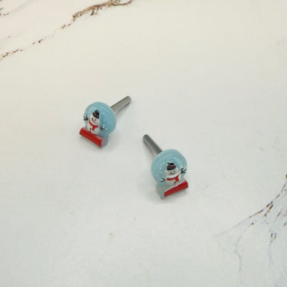 Light Blue Snow Globe Snowman Christmas  Post Doll Earrings • 2mm Post for 18 Inch Fashion Doll