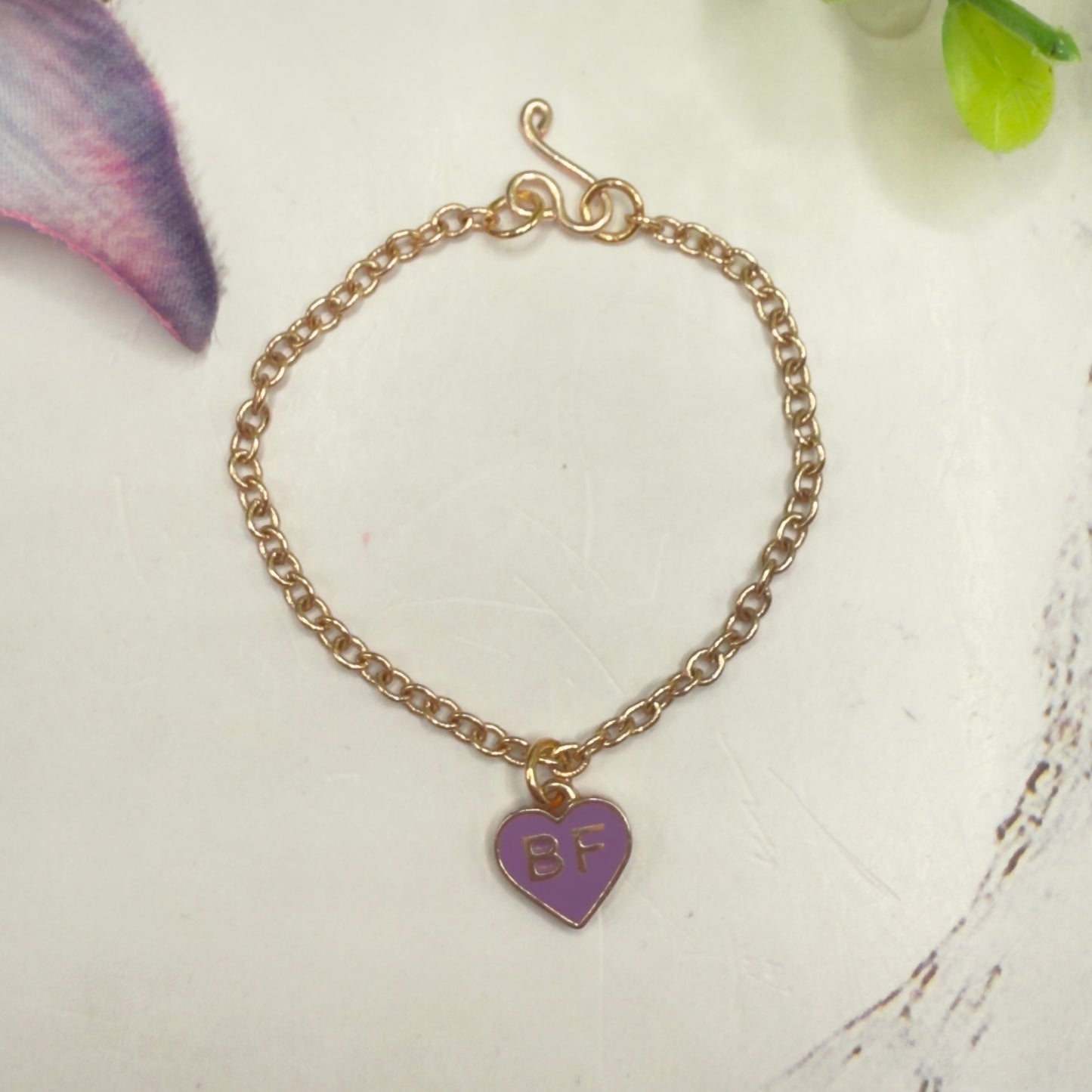 BF Purple Heart Charm Gold Chain Doll Necklace • 14 Inch Doll Jewelry