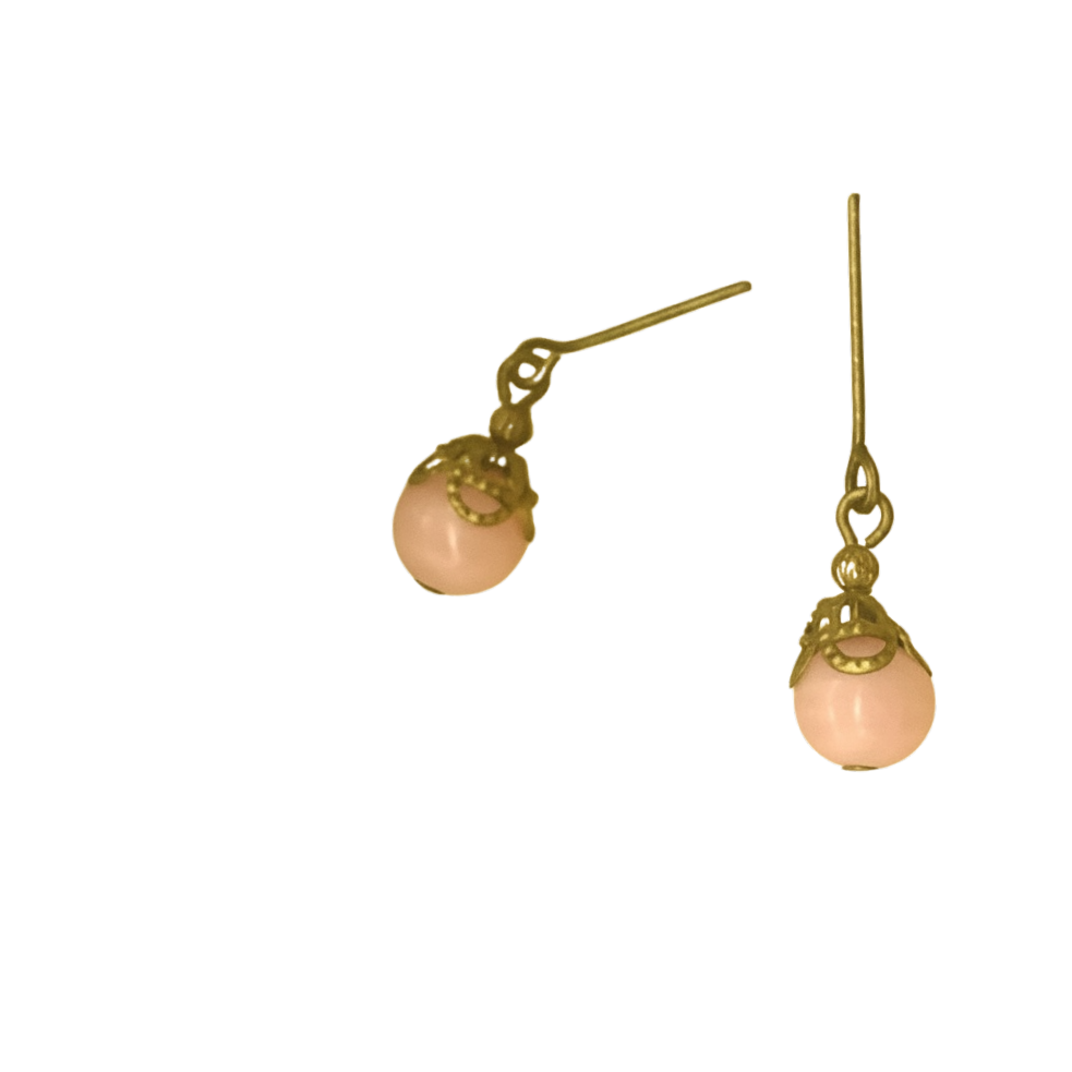 Pink Brass Tone Filigree Glass Drop Dangle Doll Earrings • 18 Inch Doll Jewelry