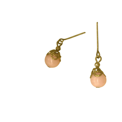 Pink Brass Tone Filigree Glass Drop Dangle Doll Earrings • 18 Inch Doll Jewelry