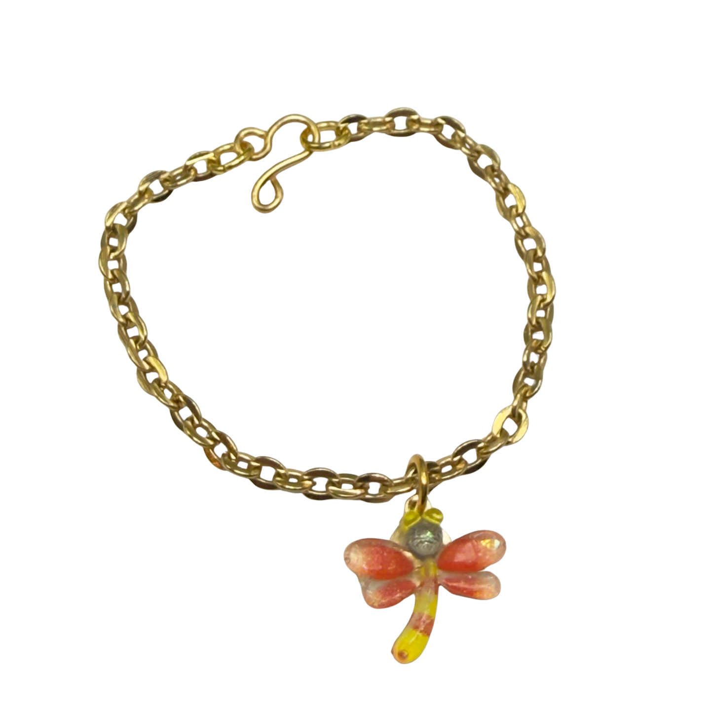 Yellow Orange Dragonfly Charm Gold Chain Doll Necklace • 14 Inch Fashion Doll Jewelry