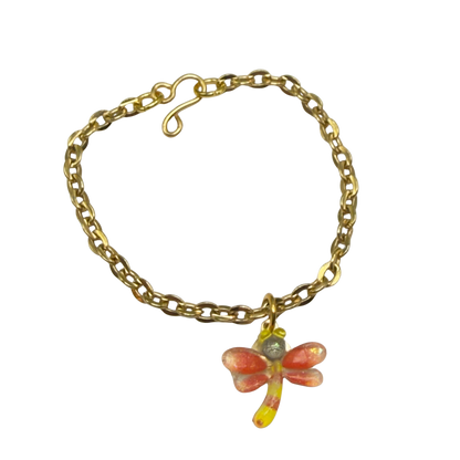 Yellow Orange Dragonfly Charm Gold Chain Doll Necklace • 14 Inch Fashion Doll Jewelry