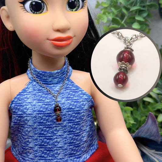 Red Glass Pendant Silver Chain Doll Necklace • 18 Inch Fashion Doll Jewelry