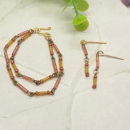 Pink Orange Glass Doll Necklace Earrings Set • 16” Fashion Doll Jewelry