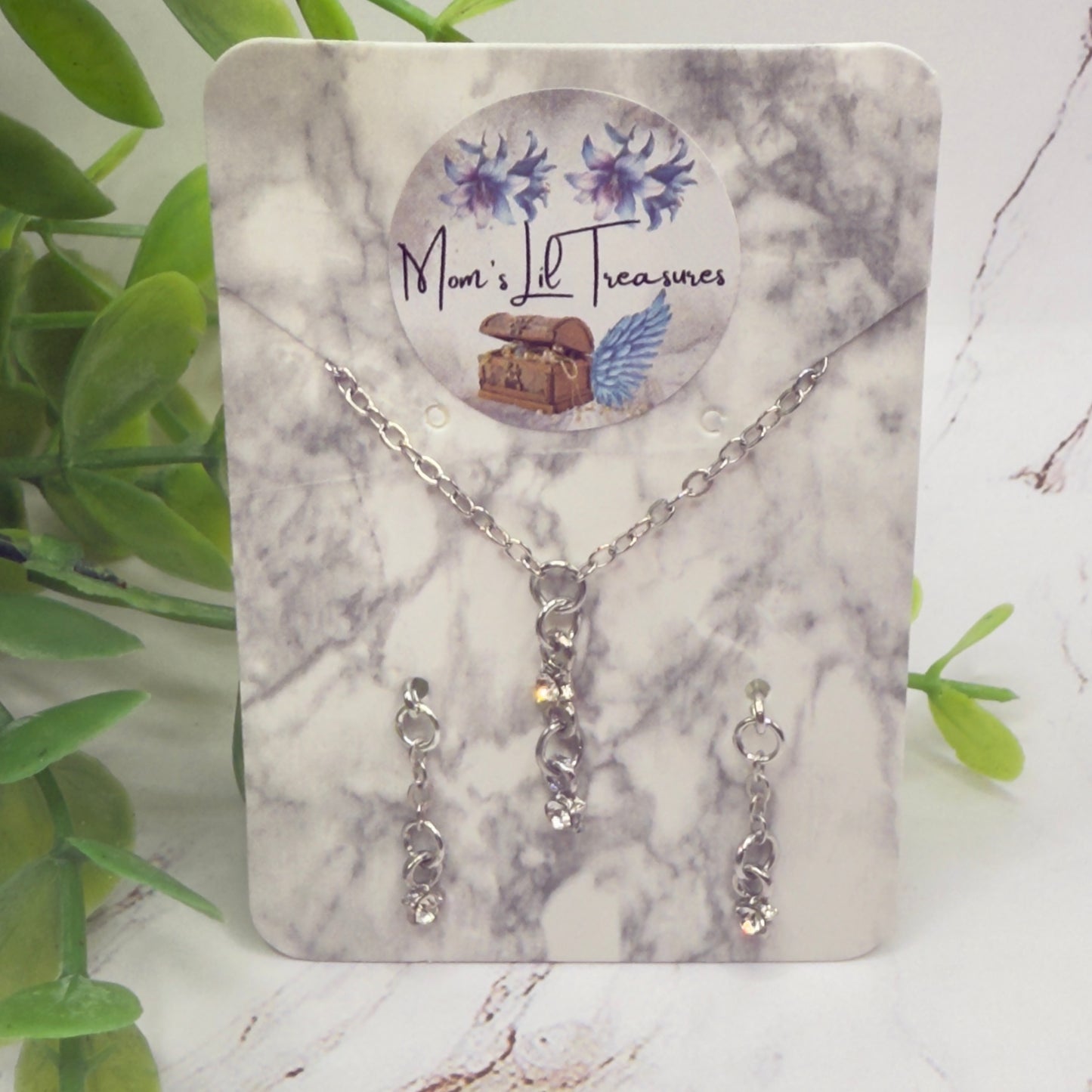 Clear Star Rhinestone Silver Dangle Doll Necklace & Earrings • 16 Inch Fashion Doll Jewelry