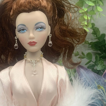 Crystal Acrylic Dangle Doll Necklace Earrings Set • 16” Fashion Doll Jewelry