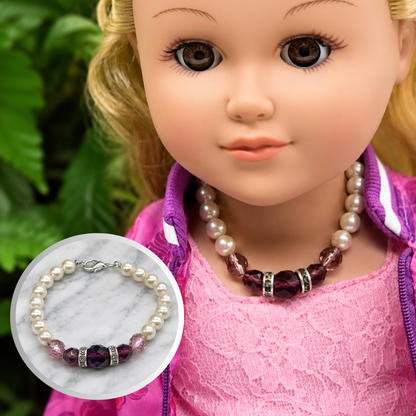 Pearl & Purple Crystal Rhinestone Doll Necklace • 18 Inch Fashion Doll Jewelry
