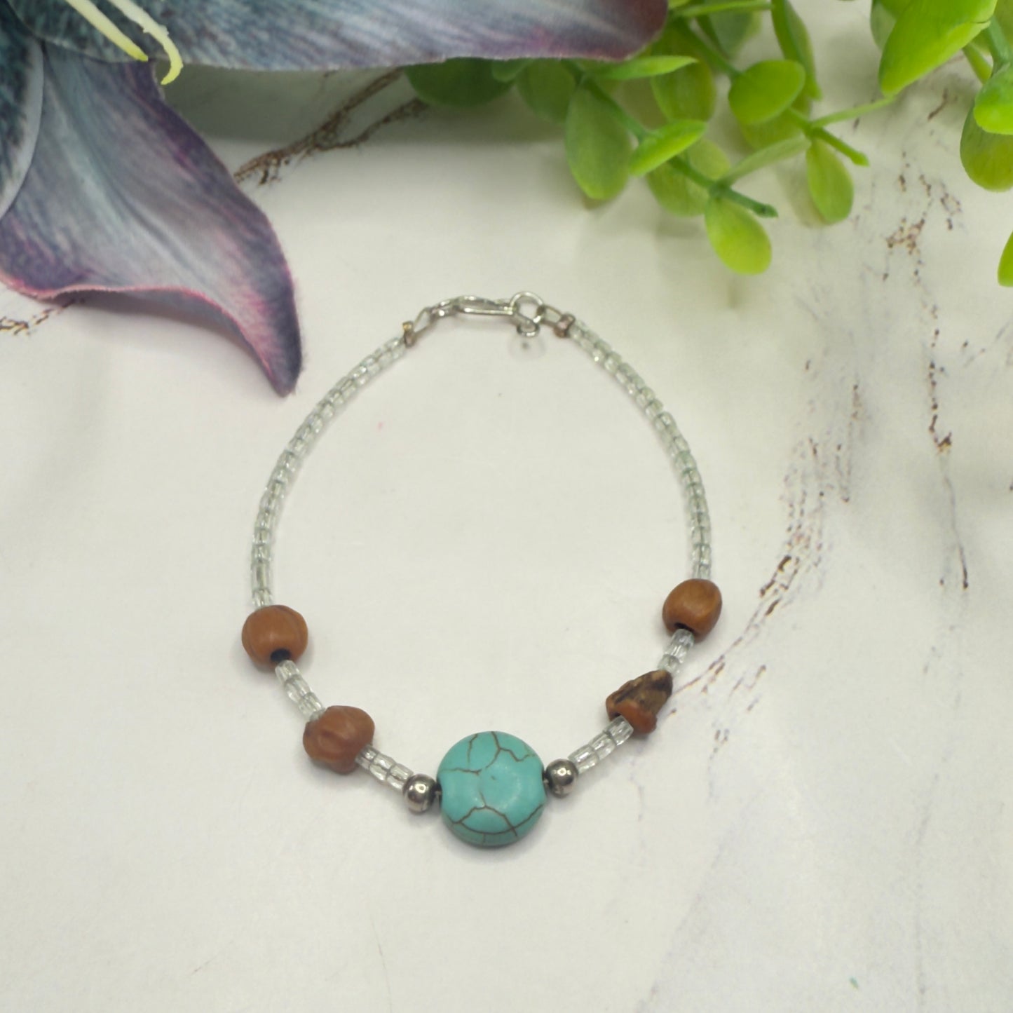 Turquoise Blue Brown Clear Beaded Western Look Doll Necklace • 18 Inch Fashion Doll Jewelry