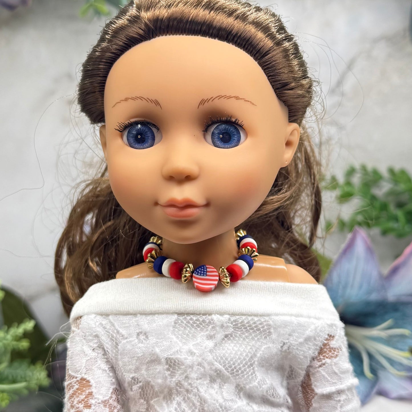 Red White Blue Americana Beaded Doll Necklace for 14 Inch Fashion Dolls