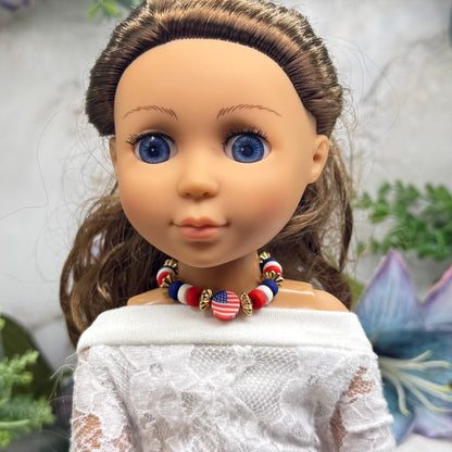 Red White Blue Americana Beaded Doll Necklace for 14 Inch Fashion Dolls