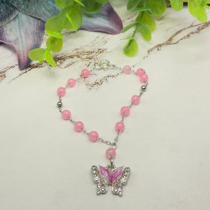 Translucent Pink Bead Butterfly Charm Doll Necklace • 18 Inch Fashion Doll Jewelry