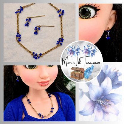 Gold Chain Blue Bead Accents Necklace Earring Set for 18 Inch Fashion Doll