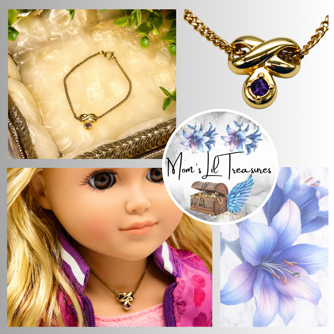 Gold Tone Slide Pendant Purple Rhinestone Doll Necklace for 18 inch Doll Jewelry
