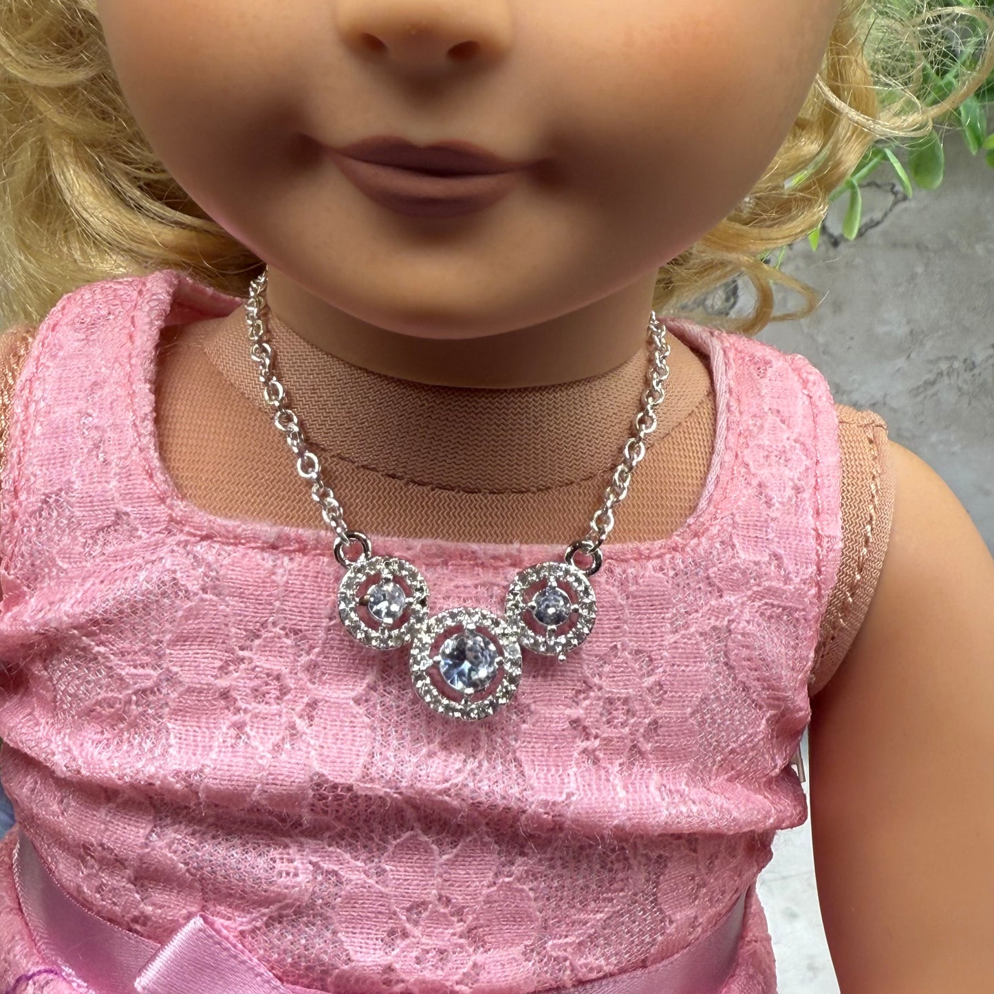 Triple Circle Round Clear Rhinestone Silver Doll Necklace • 18 Inch Fashion Doll Jewelry