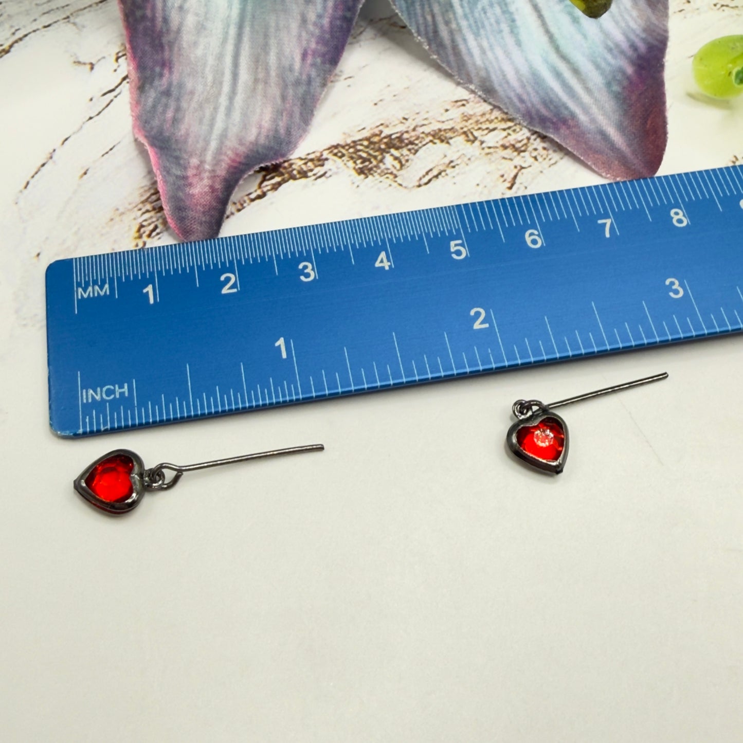 Red Rhinestone Heart Dangles Gunmetal Chain Doll Necklace & Earrings Set • 18 Inch Fashion Doll Jewelry