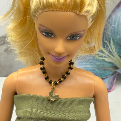 Black Beaded Gold Chain Butterfly Charm Doll Necklace • 10-12” 1:6 Fashion Doll Jewelry