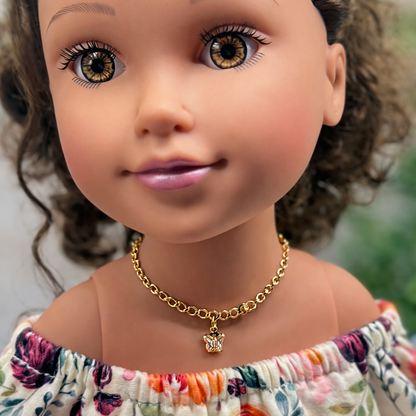 Gold Chain Clear Acrylic Crystal Butterfly Charm Doll Necklace • 18 Inch Fashion Doll Jewelry