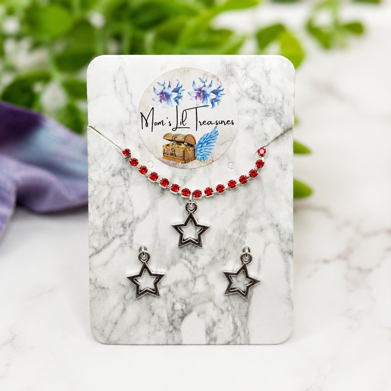 Red Rhinestone Silver Star Charm Doll Necklace & Earrings Set for 16 Inch Fashion Doll