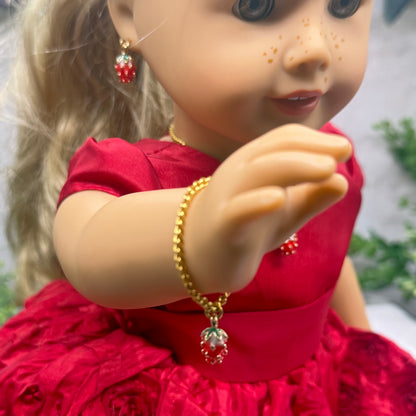 Strawberry Enamel Design Charm Doll Necklace - Bracelet & Earrings Set • 18 Inch Fashion Doll Jewelry
