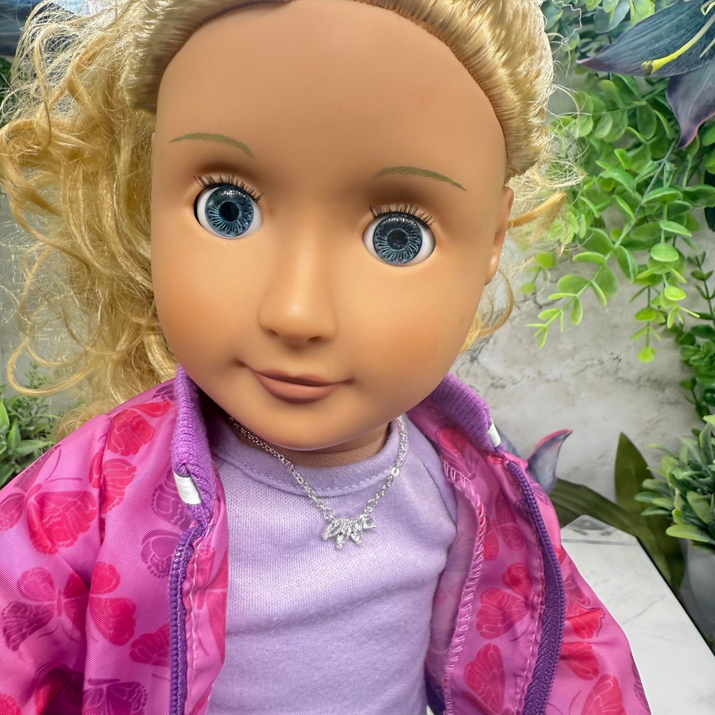 Clear Crystal Rhinestone Petals Shape Pendant Silver Doll Necklace • 18 Inch Fashion Doll Jewelry