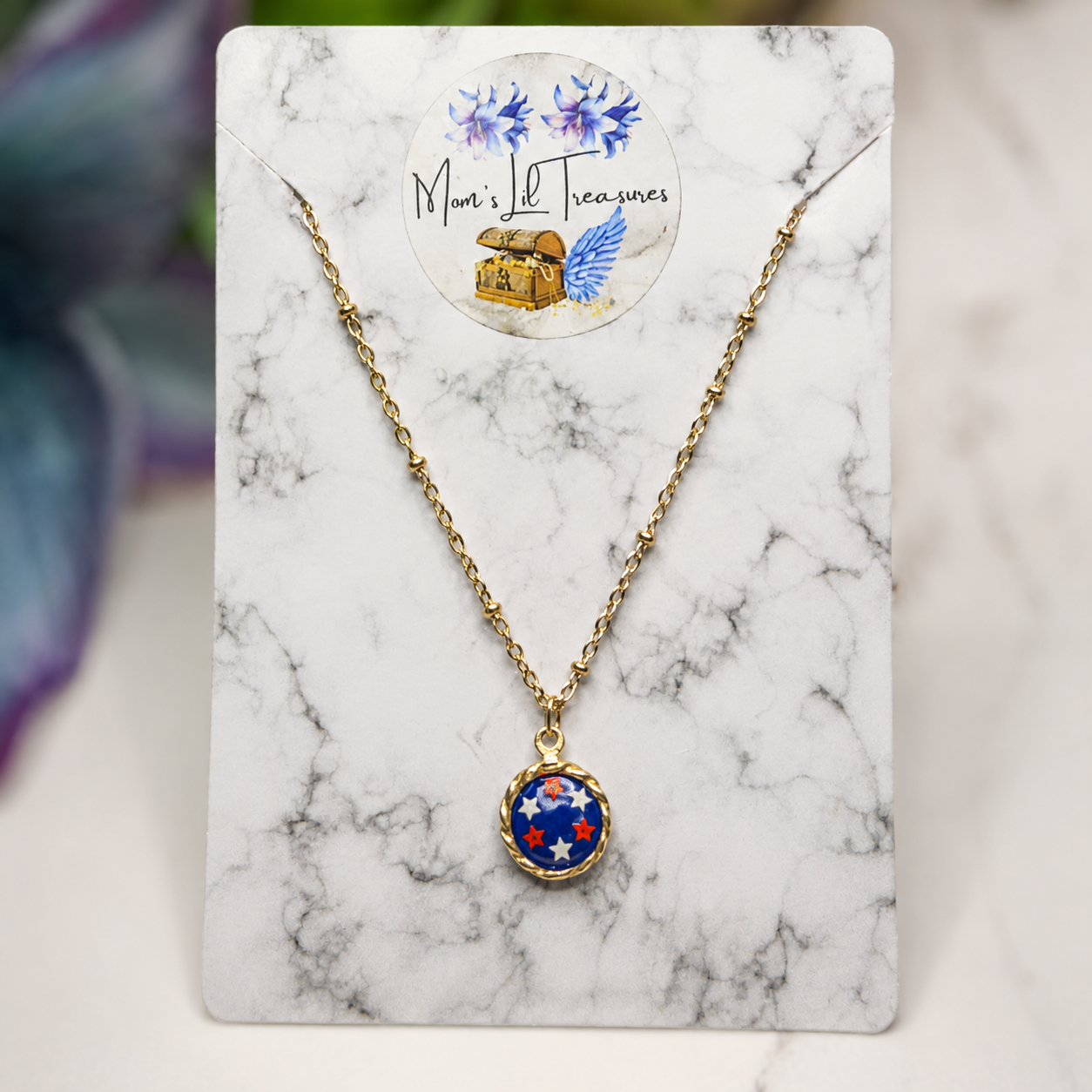 Red White Blue Stars Round Americana Charm Doll Necklace for 18 Inch Fashion Doll