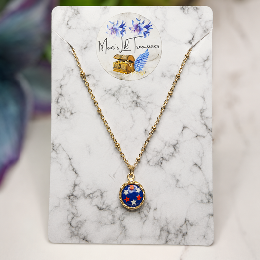 Red White Blue Stars Round Americana Charm Doll Necklace for 18 Inch Fashion Doll