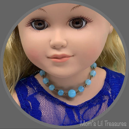 Turquoise Blue Glass Beaded Doll Necklace • 18 Inch Fashion Doll Jewelry