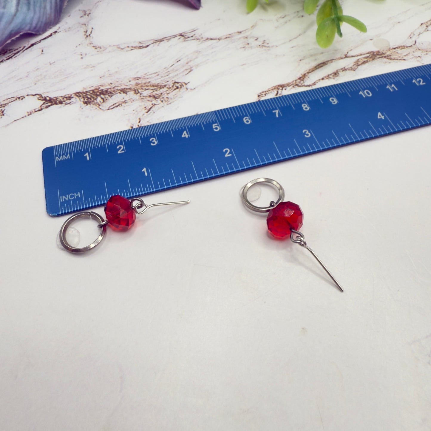 Red Acrylic Crystal Silver Circle Dangle Doll Necklace & Earrings • 18 Inch Fashion Doll Jewelry