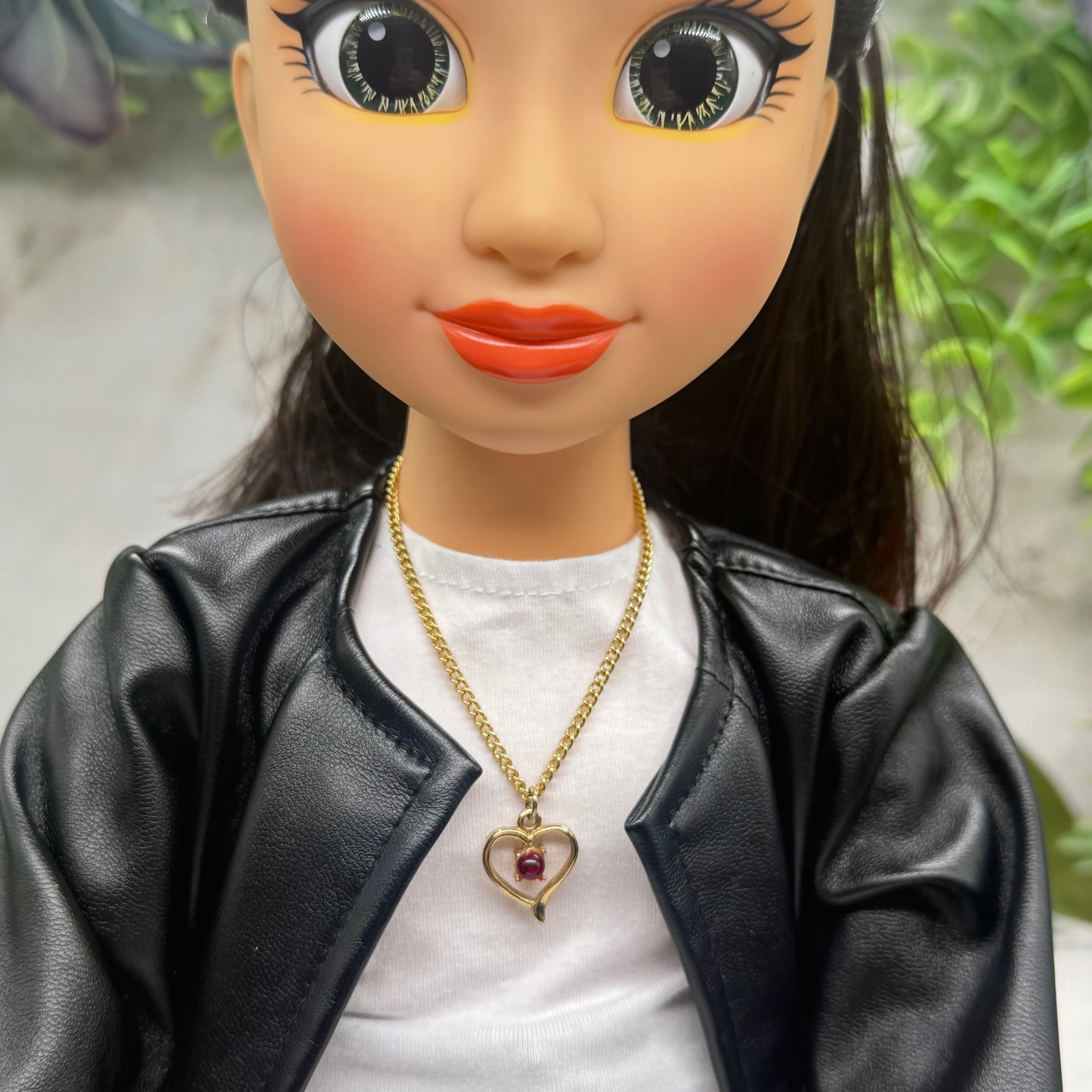 Open Work Gold Heart Red Rhinestone Pendant Doll Necklace • 18 Inch Fashion Doll Jewelry