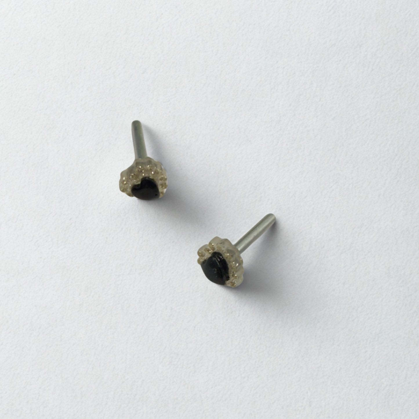 Sparkly Ruffled Black Center Heart Post Doll Earrings • 2mm Post for 18 Inch Fashion Doll