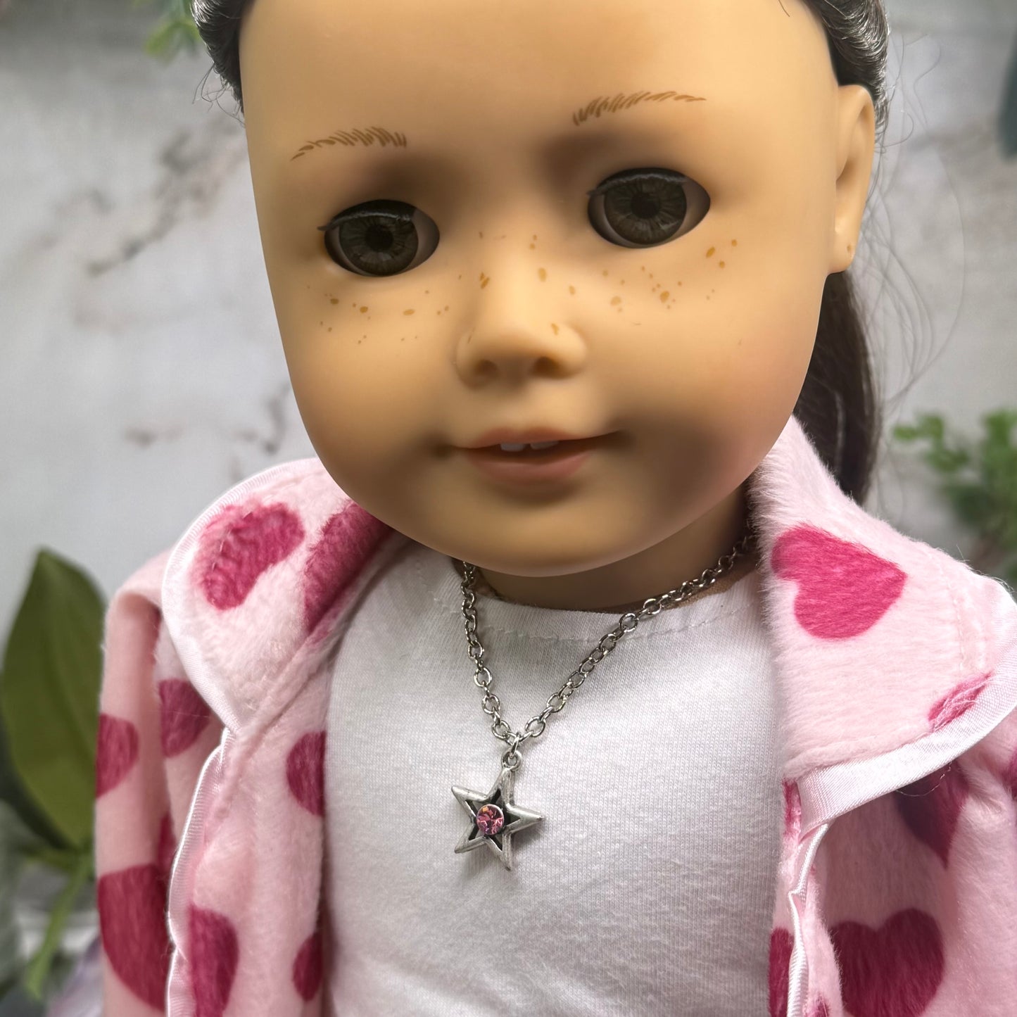 Silver Star Pink Rhinestone Charm Doll Necklace • 18 Inch Fashion Doll Jewelry