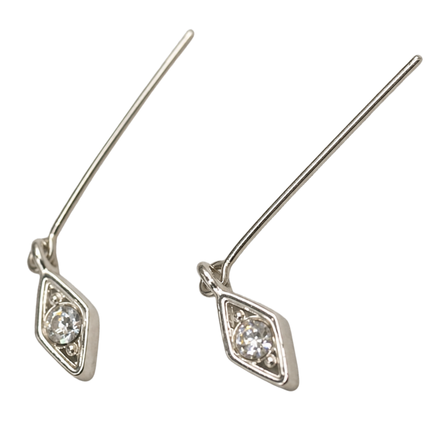 Silver Diamond Shaped Rhinestone Dangle Doll Earrings • 16” Fashion Doll Jewelry