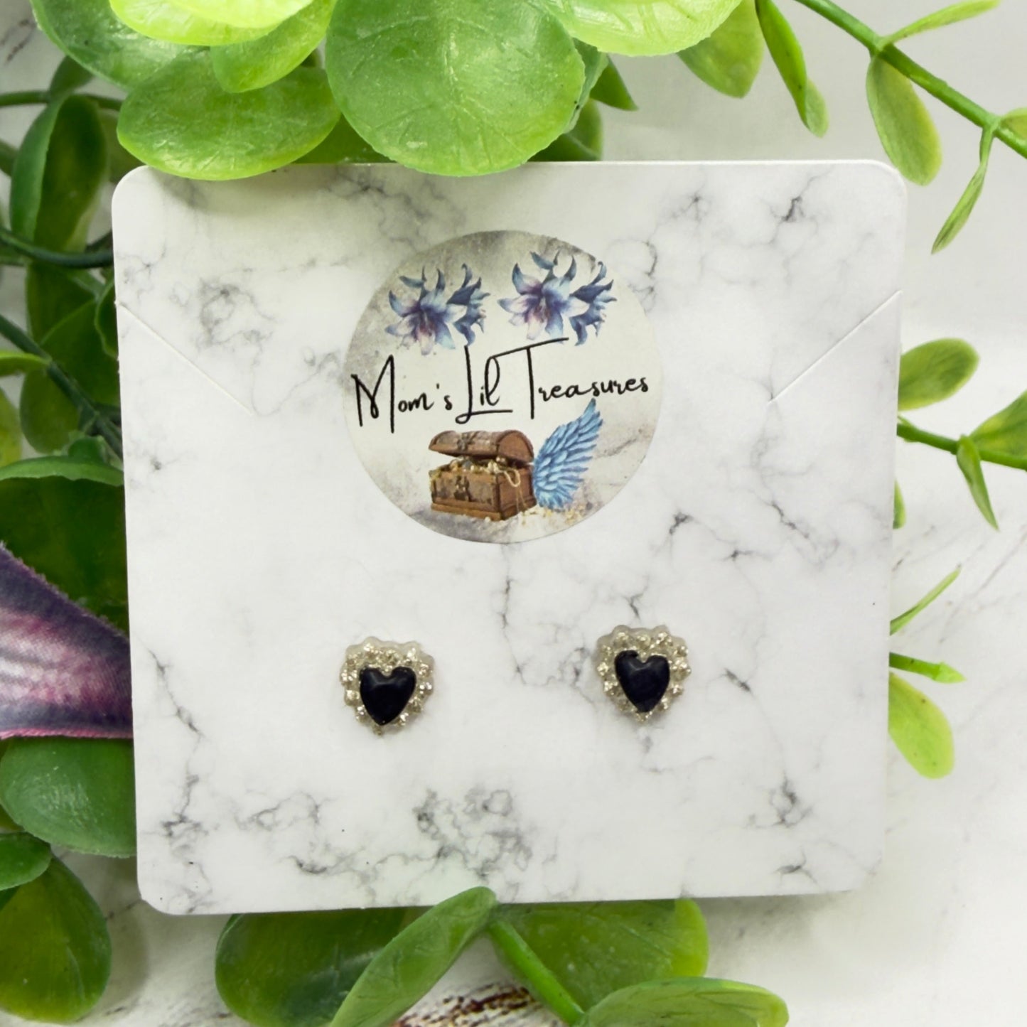Black Center Glittery Ruffled Heart Post Doll Earrings • 18 Inch Fashion Doll Jewelry