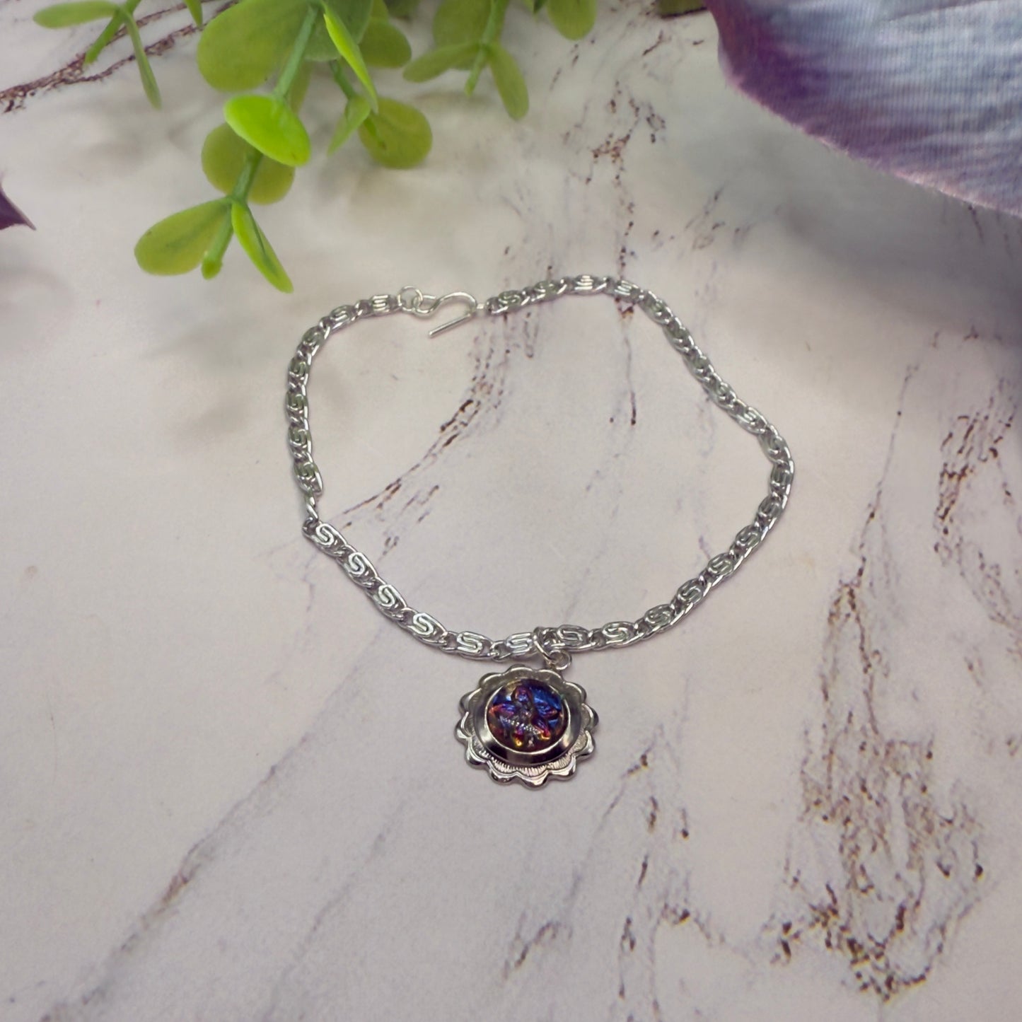 Blue Purple Flower Silver Filigree Pendant Doll Necklace • 18 Inch Fashion Doll Jewelry