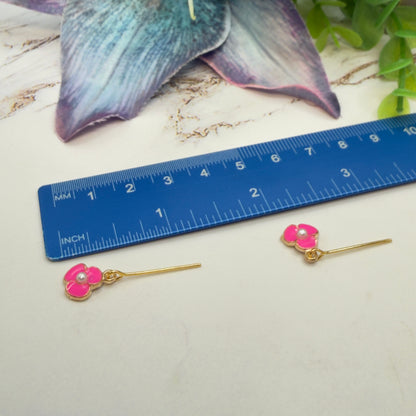 Vibrant Pink Enamel Inlay Flower Pearl Center Dangle Doll Earrings • 18 Inch Fashion Doll Jewelry