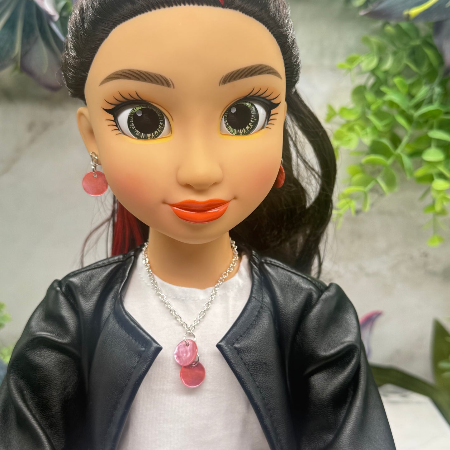 Pink Brown Round Dangle Doll Necklace & Earrings Set • 18 Inch Fashion Doll Jewelry