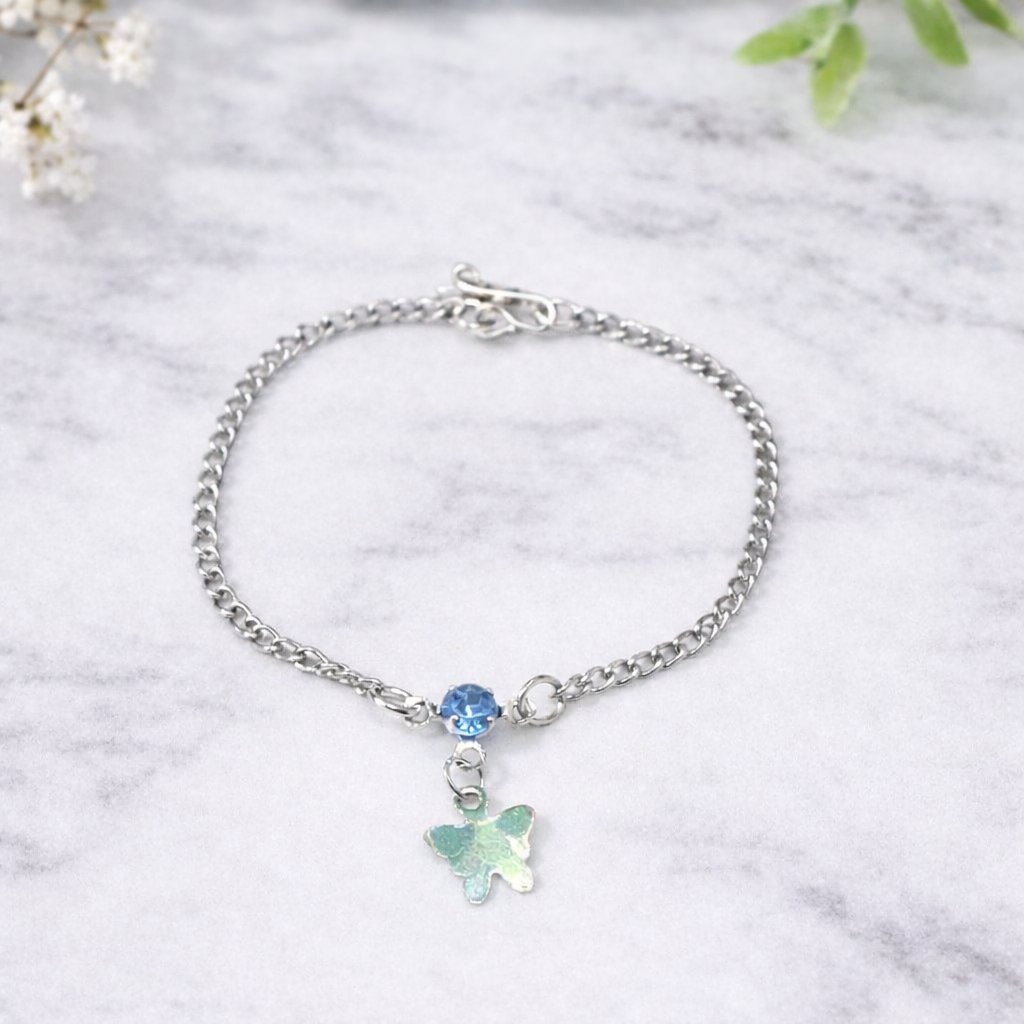 Silver Butterfly Blue Rhinestone Charm Doll Necklace • 14 Inch Fashion Doll Jewelry