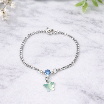 Silver Butterfly Blue Rhinestone Charm Doll Necklace • 14 Inch Fashion Doll Jewelry