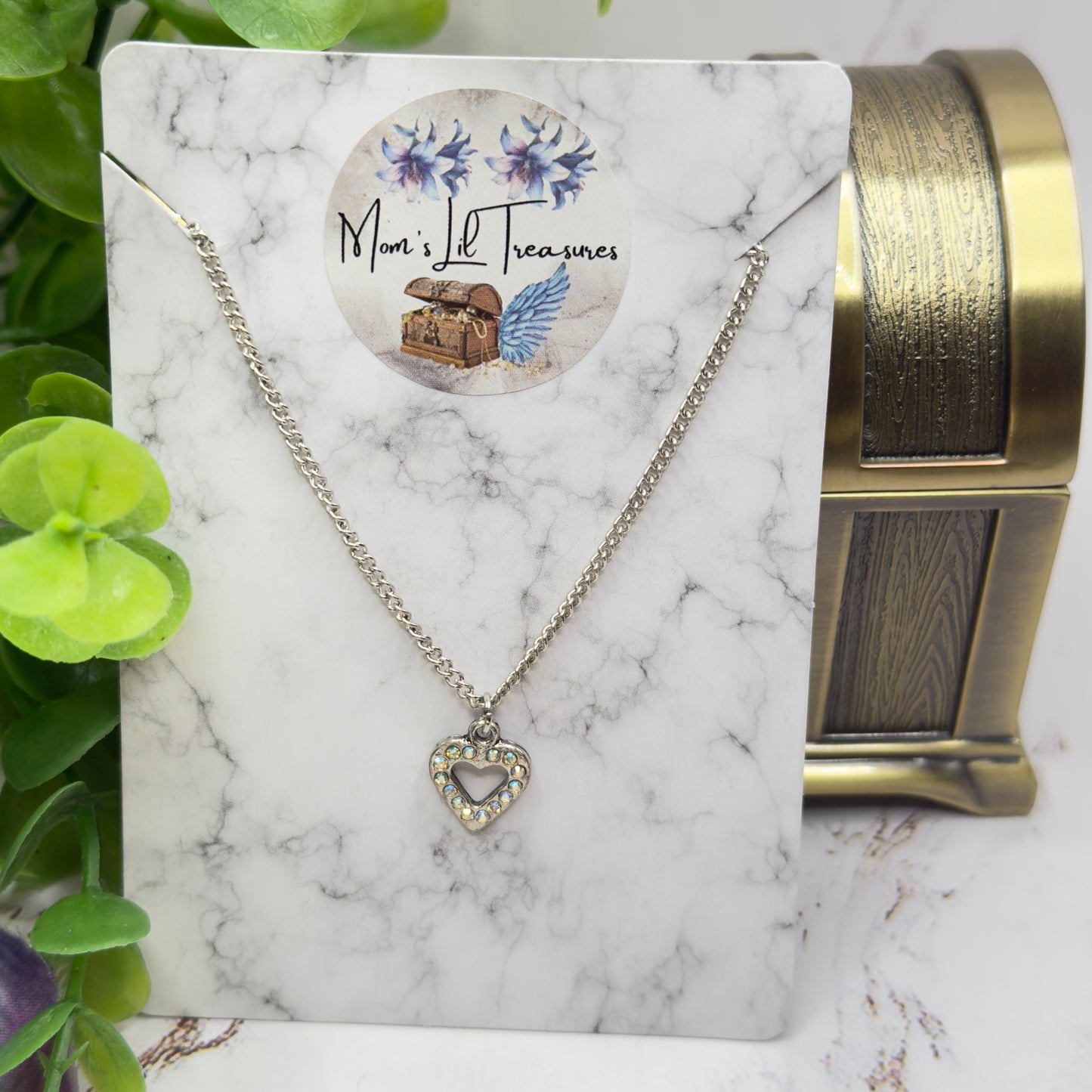 Rhinestone Heart Charm Silver Doll Necklace • 18 Inch Fashion Doll Jewelry