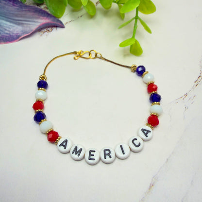 America Red White Blue Beaded Charm Doll Necklace for 18 Inch Fashion Doll